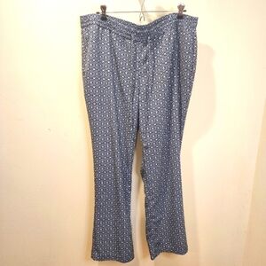 TALBOTS Pull On floral navy blue relaxed fit wide legs pants  plus size 14w